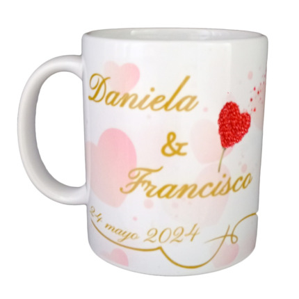 Taza de boda personalizada con dibujos y con texto