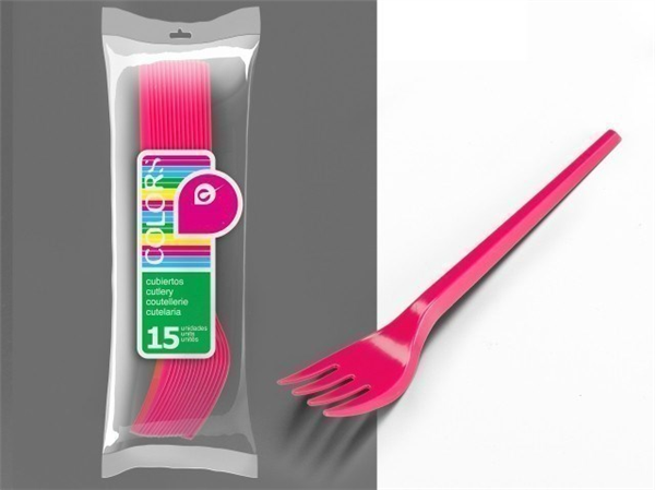 Tenedores rosas desechables. Set 15 uds.