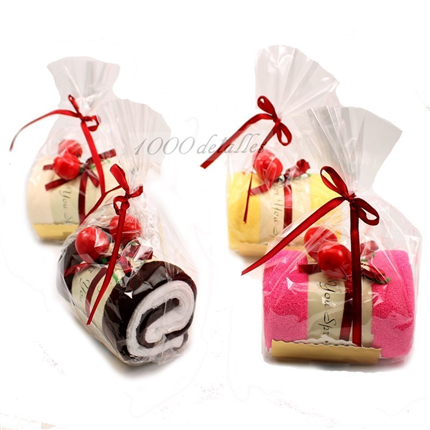 Tronco de pastel de toalla en bolsita