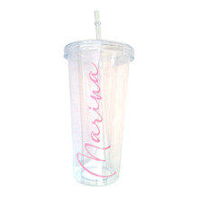Vaso transparente con tapa y pajita personalizado
