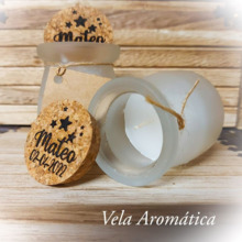 Vela aromática con tapón de corcho personalizable