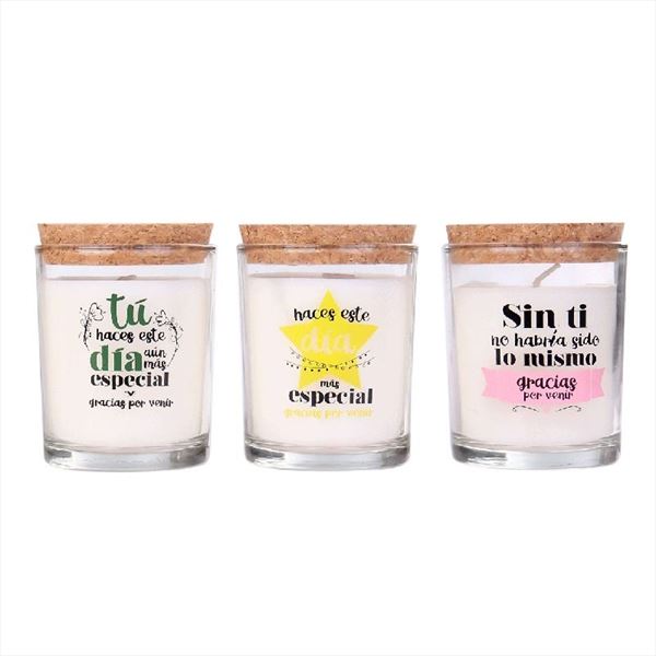 Velas con frases Gracias por venir